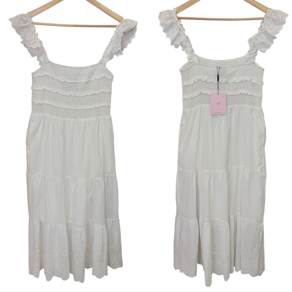 NWT Hello Molly Let Me Fall In Love White Midi Dress Lace Ruffles Women’s M - Picture 17 of 17